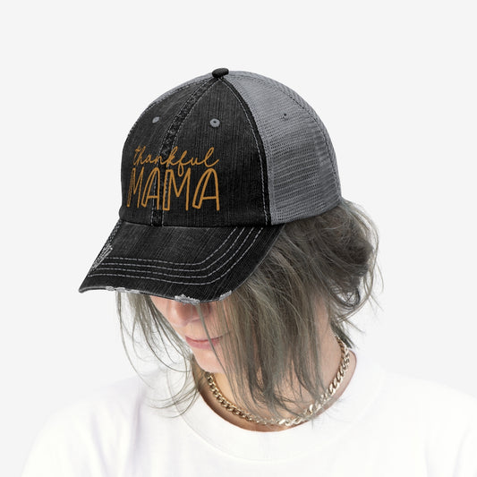 Whimsy Thankful Mama Distressed (Embroidered) - Unisex Trucker Hat