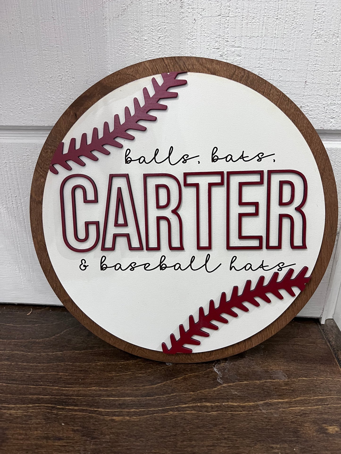 Custom Baseball Themed Wooden Name Sign