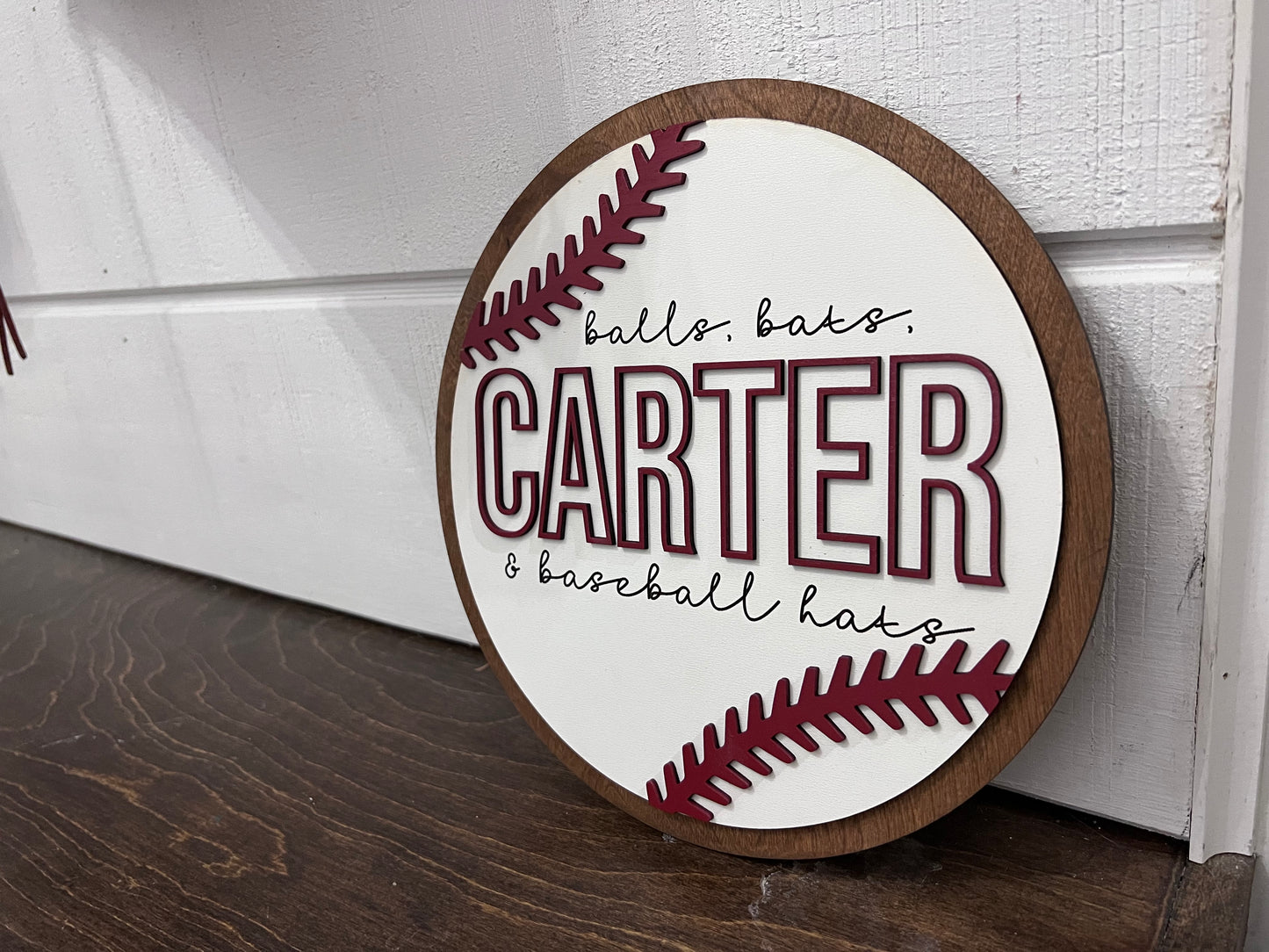 Custom Baseball Themed Wooden Name Sign