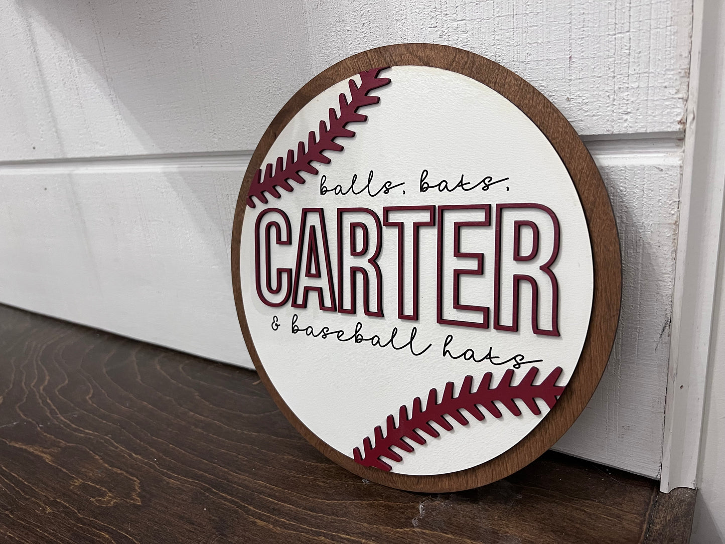 Custom Baseball Themed Wooden Name Sign