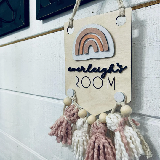 Boho Style Wooden Interchangeable Childs Room Sign