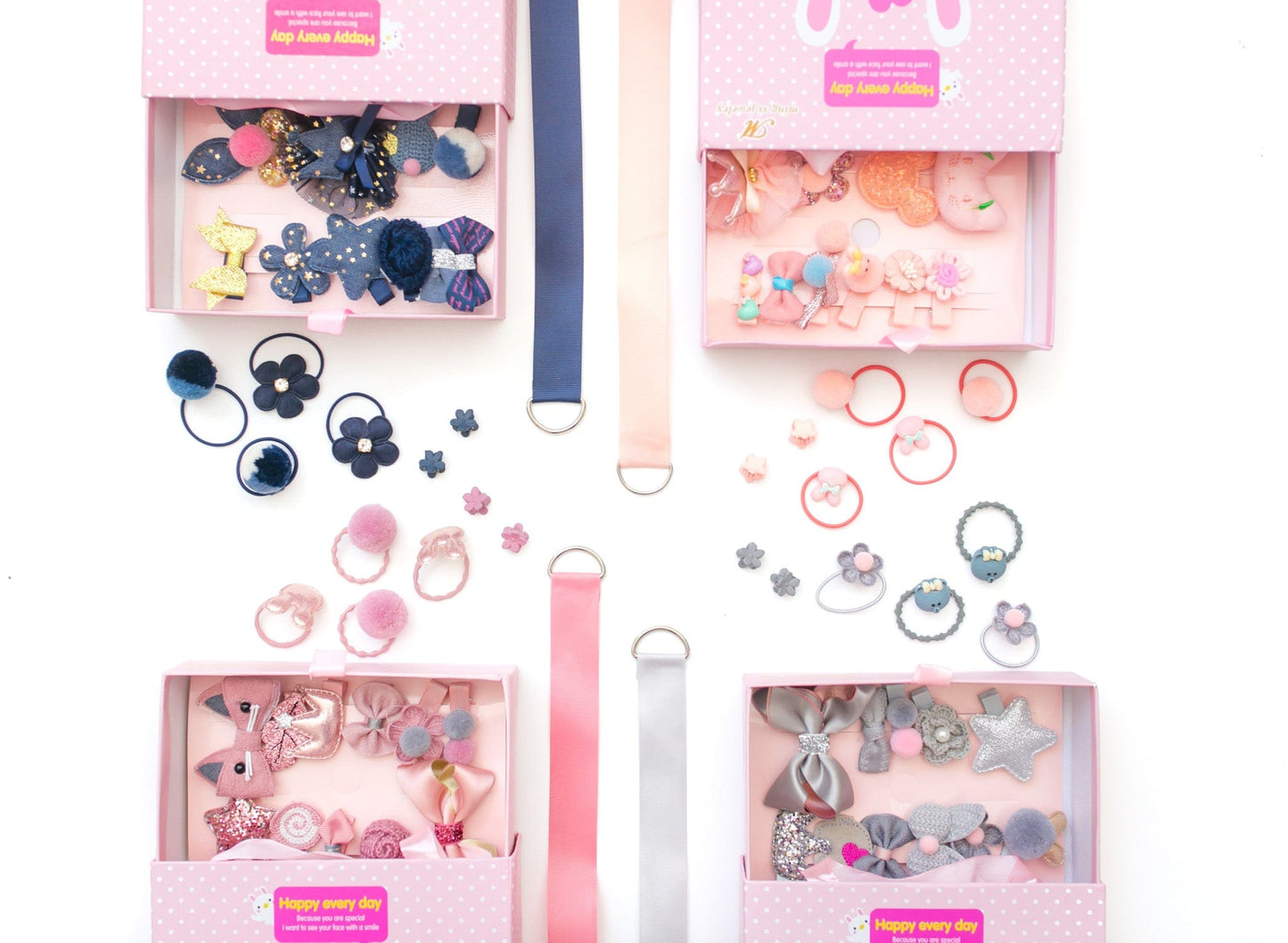 Light Pink Kids Hair Accessories Gift Box - 18Pcs - Gift Set