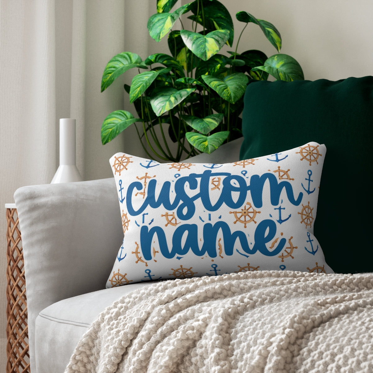 Custom Anchor Pillow with Name - Spun Polyester Lumbar Pillow