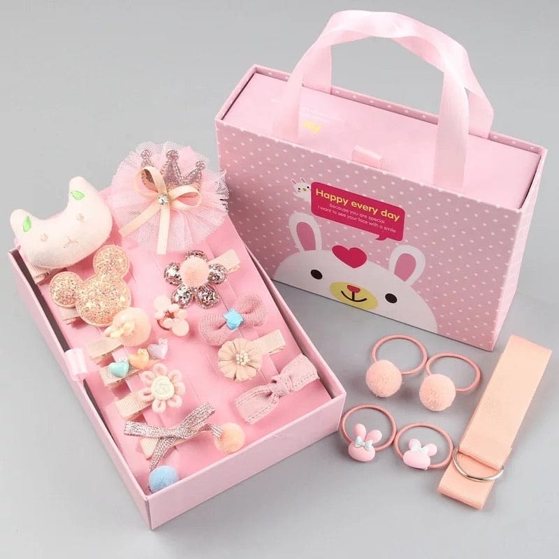 Light Pink Kids Hair Accessories Gift Box - 18Pcs - Gift Set