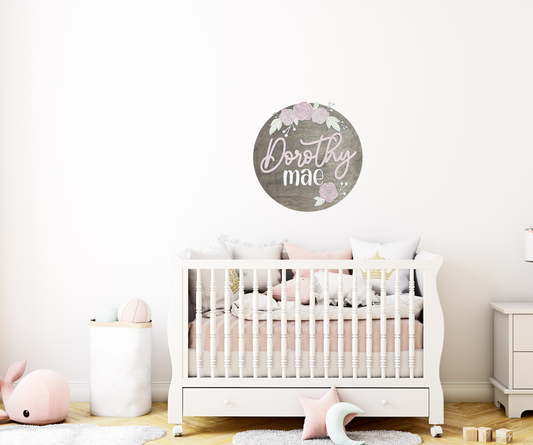 Custom Wood Baby Name Sign - Floral Detail